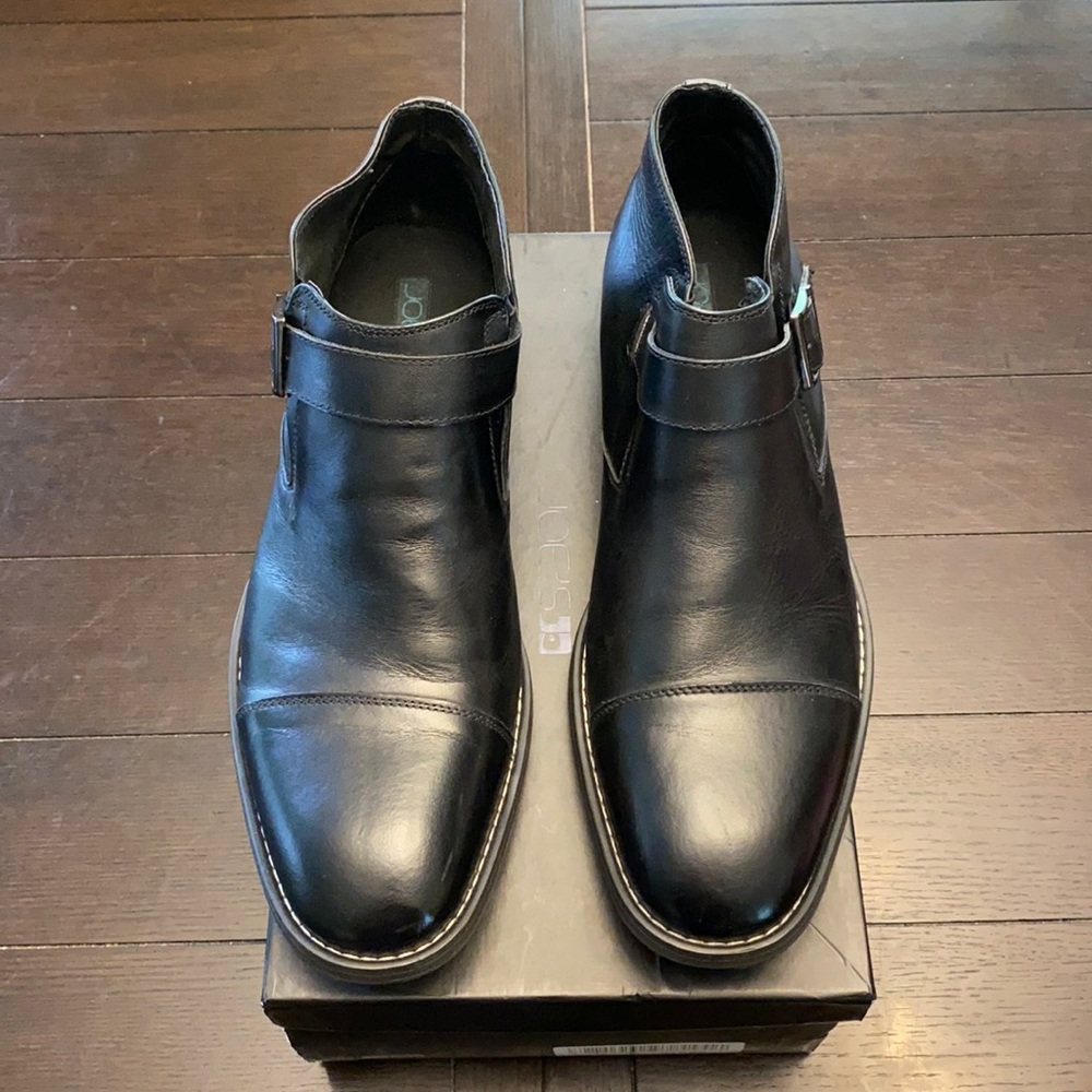 Joe’s Jeans Black Leather Monk Strap Chelsea Boots